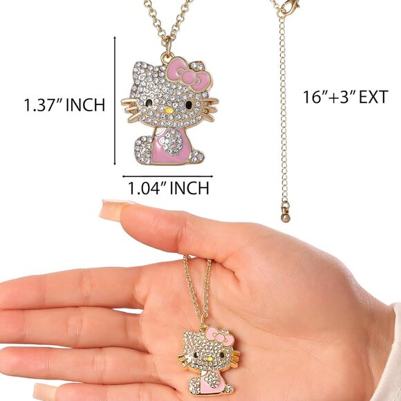 Hello Kitty Pendant Necklace Enamel Crystal 16 3-Inch Adjustable Jewelry - Picture 4 of 6